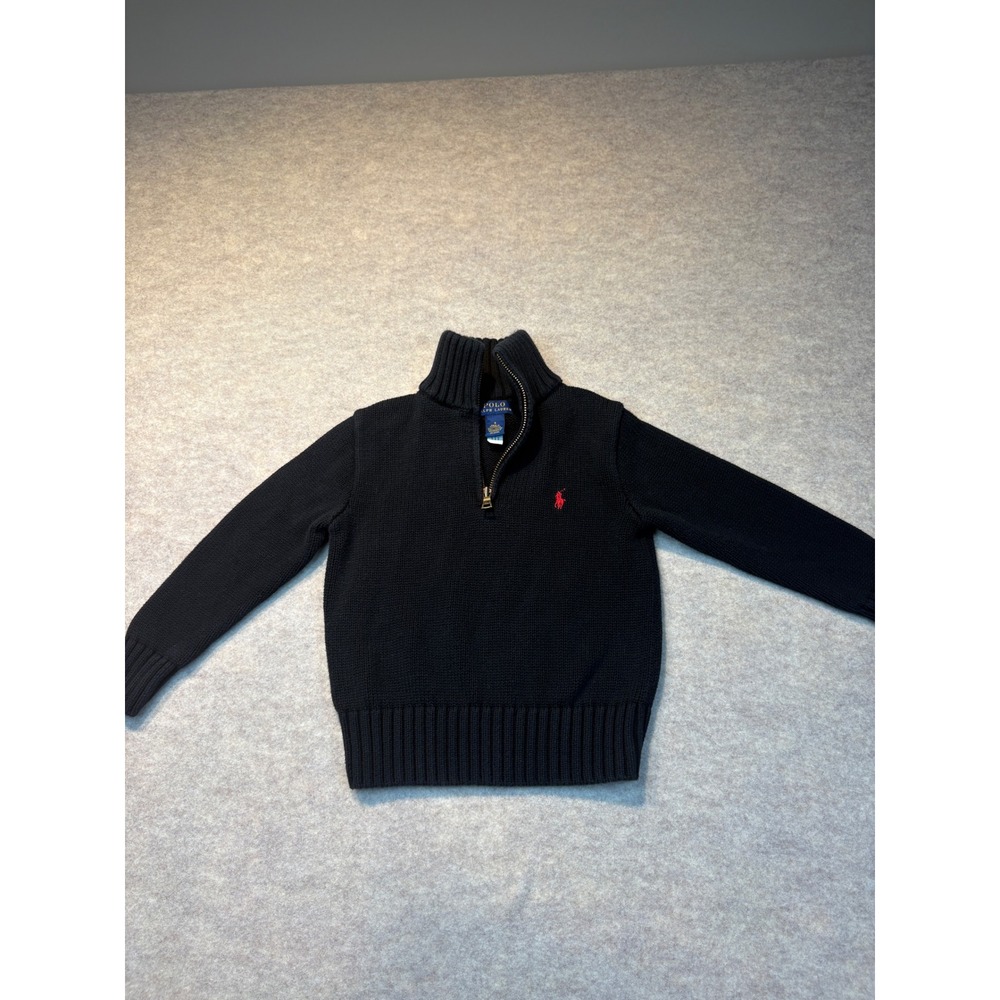 Polo Ralph Lauren Boys Navy Blue Cotton Quarter Zip Sweater Size 4